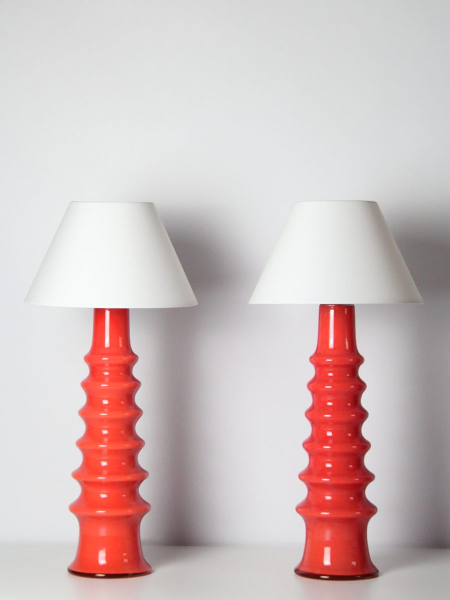 Lampes verre orange corail