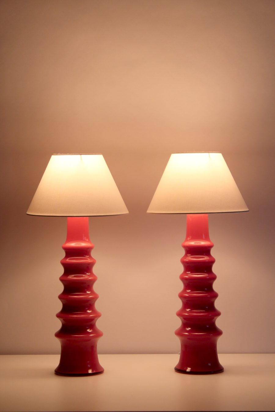 Lampes verre orange corail